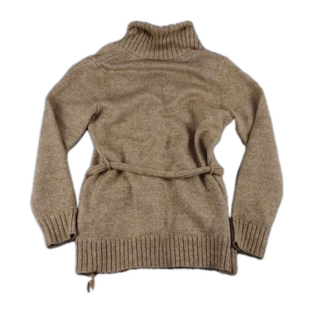 Ak Anne Klein Wool Blend Cardigan Women's LG Camel Knit Sweater Chunky Belted - Picture 2 of 11
